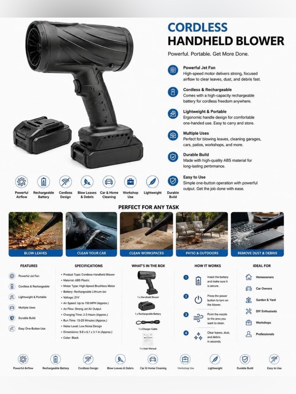Cordless Handheld Blower - Black